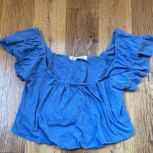 Free People Blue Ruffled Crop Top